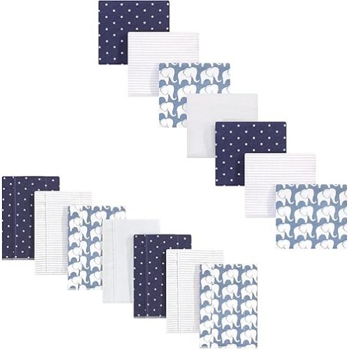 Hudson Baby Unisex Baby Cotton Flannel Burp Cloths and Receiving Blankets, 14-Piece, Boy Elephant, One Size