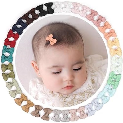 DED Baby Hair Clips 40 Pieces 20 Colors in Pairs Baby Bows Hair Pins Tiny 1.37" Hair Bows Alligator Clips for Girls Infants Toddlers