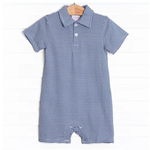 Levi Short Romper, Denim Blue Stripe – Stitchy Fish