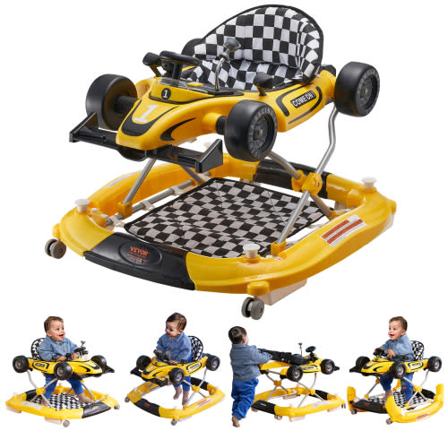 SKYSHALO 4-in-1 Baby Walker, Foldable & Adjustable with Safety Wheels, Anti-Fall Foot Pads for 6-24 Months