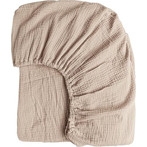 Konssy Muslin Crib Sheets for Girl Boy, Soft and Breathable Cotton Baby Sheets for Standard Crib Mattress, 52"x 28" (Wheat)