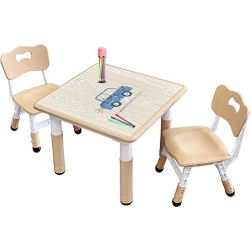Kids Table & Chair Set with Adjustable Toddler-Safe Non-Slip Legs, Activity & Graffiti-Proof Desktop Ages 3-12