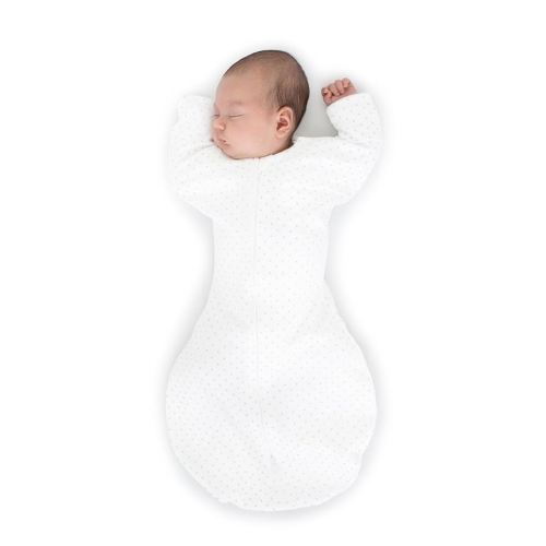 SwaddleDesigns Transitional Swaddle Sack, Arms Up Half-Length Sleeves & Mitten Cuffs, Swaddle for Newborn Transition to Baby Sleep Sack Wearable Blanket, Medium, 3-6 Month, 14-21 lb, Sterling Dots