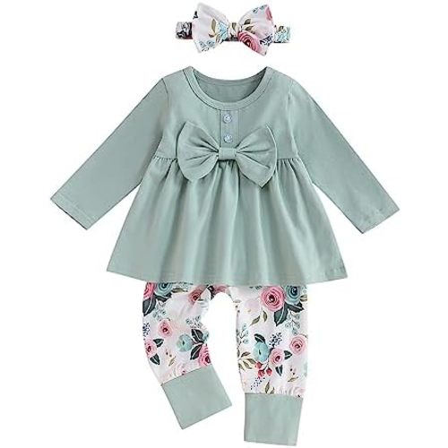 oklady Toddler Baby Girl Clothes Solid Color Ruffle Tops Floral Pants with Headband Fall Winter Cute Girl Outfits