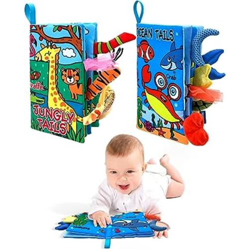 Baby Cloth Books 2PCS High Contrast Sensory Crinkle Books for Babies Tummy Time Early Learning Infant Toys for 0-18 Months