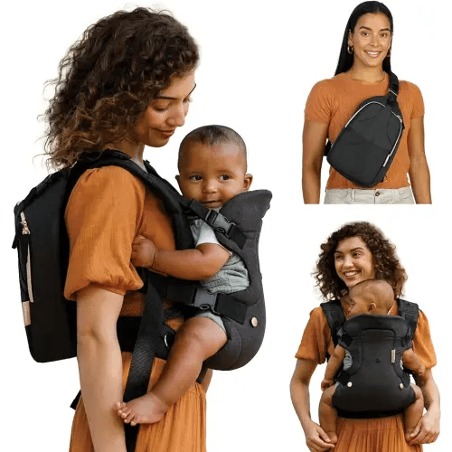 Infantino Flip 4-in-1 Convertible Baby Carrier & Crossbody Diaper Bag - Grow-with-Me Carrier with Attachable Crossbody Diaper Bag, Black and Gold, 2-Piece Set