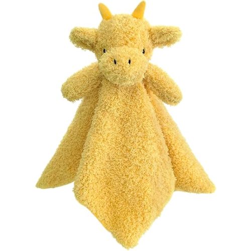 Baby Yellow Dragon Soft Stuffed Animal Security Blanket, Plush Dinosaur Character Lovey Blanket, Baby Shower/Nursery Gift, Newborn Infant Toddler Snuggle Blankie for Boys Girls, 14 Inches