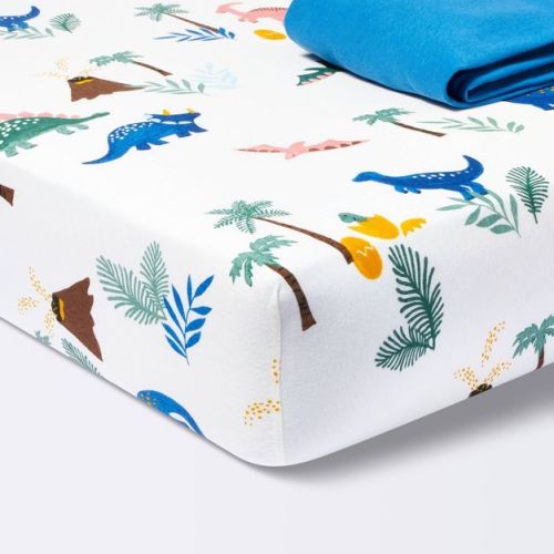 Fitted Jersey Crib Sheet Dino-snore - Solid Blue - 2pk - Cloud Island™