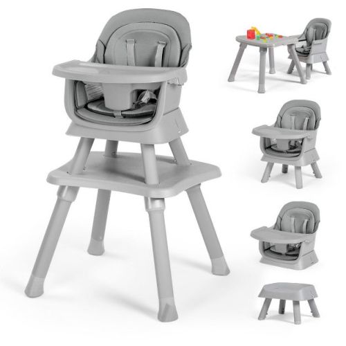 Kinder King 8 In 1 Baby High Chair, Coverts To Dining Booster Seat, Removable Tray & Double Seat Cover, Easy To Wipe, Gray