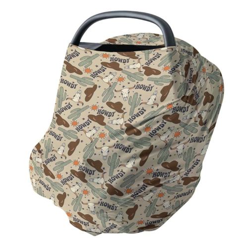 HawSkgFub Western Cowboy Howdy 5-in-1 Car Cover for Baby Boys Shower Gift, Boho Cactus Sun Wild West Privacy Breastfeeding Nursing Cover, Newborn Infant Multi-use Carseat Canopy Carrier