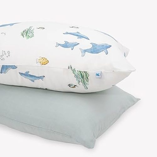 Little Unicorn Standard Pillowcase 2 Pack | Super Soft & Breathable Muslin Fabric | Snug Envelope Closure (Whales)