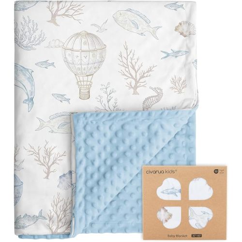 Whale Baby Fleece Blanket Neutral for Boys Girls, Soft Kid Throw Minky Blanket Double Layer with Dotted Backing, 30 x 40 Inch Whale Dream SkyVoyage