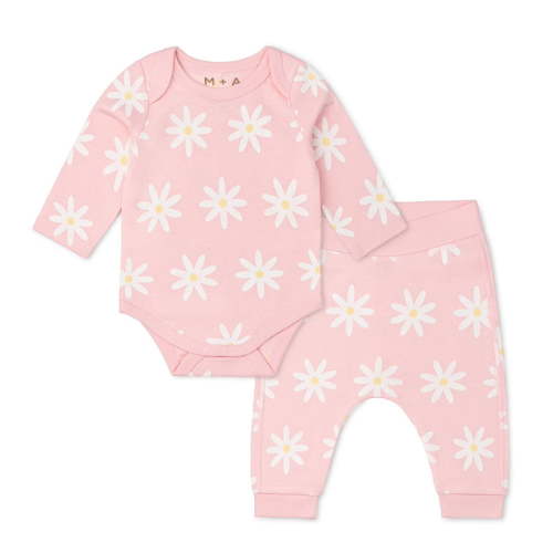 Monica + Andy Organic Cotton Baby Bodysuit and Pant Set, Newborn-24 Months