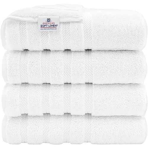 American Soft Linen Luxury 4 Piece Bath Towel Set, 100% Cotton Turkish Bath Towels for Bathroom, 27x54 in Extra Large Bathroom Shower Towels, White Bath Towels