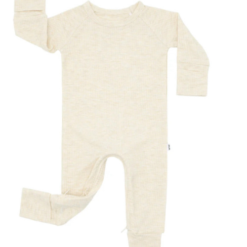 Heather Oatmeal Ribbed Crescent Zippy - Little Sleepies
