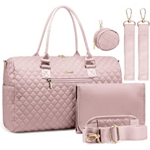 LOVEVOOK Diaper Bag Tote with Pacifier Case and Changing Pad, Large Capacity Mommy Bag for Hospital and Weekender Travel, Functional Baby Bag Newborn Baby Essential, Pink