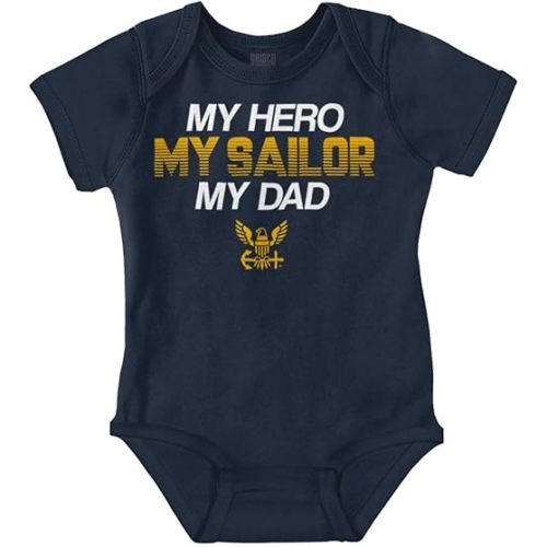 Brisco Brands US Navy Logo My Dad Hero Sailor Baby Romper Boys or Girls