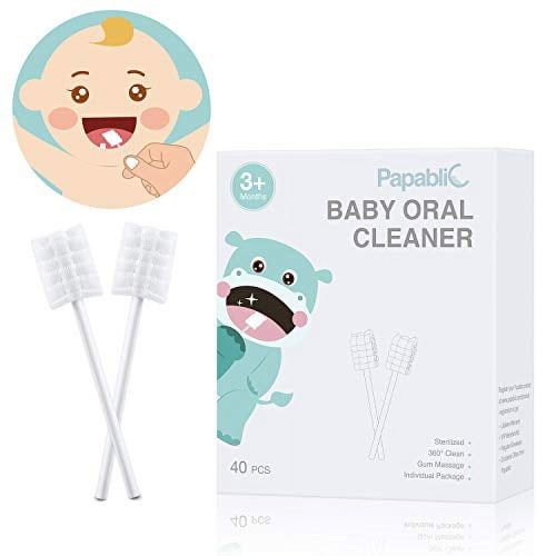 [40-Pack] Papablic Baby Tongue .. Cleaner, Upgrade Gum Cleaner .. with Paper Handle for .. Babies and Infants Ages .. 0-2 Years
