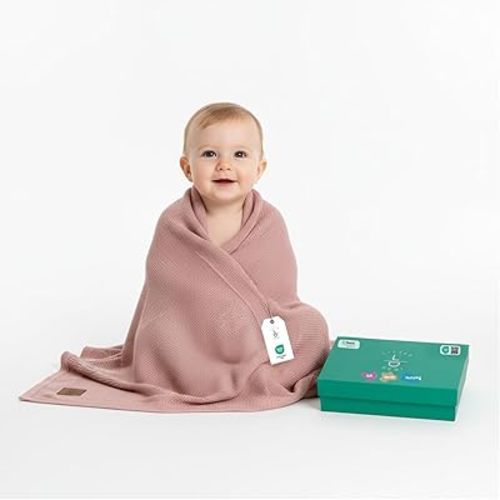 Dua 100% Tencel Baby Blanket 30x40 in, Pink, Oeko-Tex Certified, Silky Soft Knit, Thermal-Regulating Swaddle and Receiving Blanket for Newborns