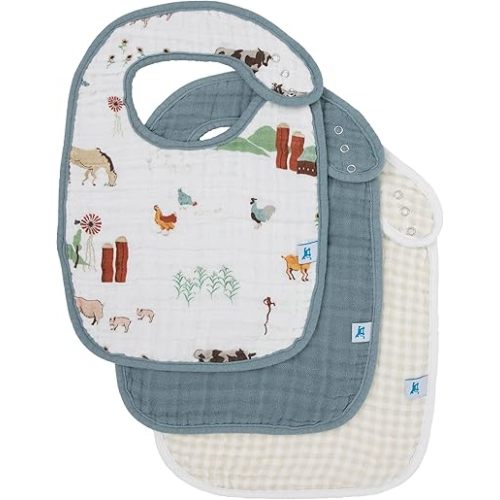 Little Unicorn Premium Classic Bib 3 pack | Adjustable as baby grows | Soft fabric on skin | Great for first time eaters (Farmyard)