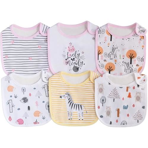 Maiwa 6 Pack Waterproof Cotton Baby Bibs for Girls Boys for Drooling Eating with Snaps