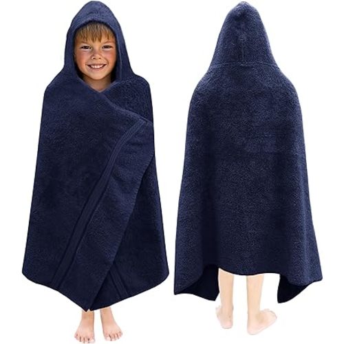 ORIGINAL KIDS Hooded Bath Towel Wrap - Ultra Soft 100% Cotton Terry Large Oversized Hooded Kids Towel - Toddler Big Kid Shower Pool Beach Towel - Absorbent Quick Dry Easy Care Gift - 30 x 54 - Navy