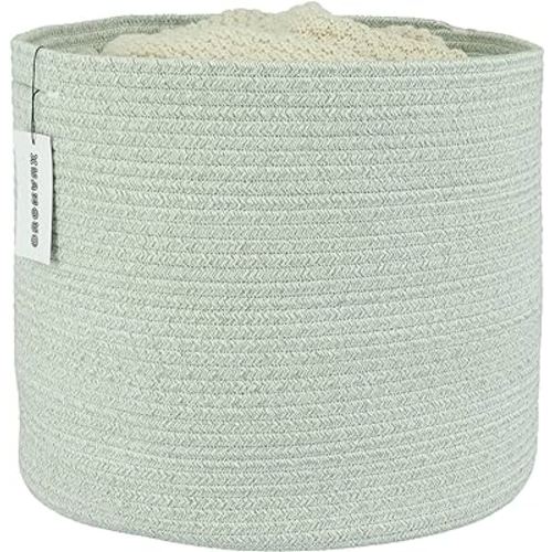 Cotton Rope Basket For Girls Boys Kids 16”X14” Baby Laundry Basket Nursery Bin Round Woven Basket Organizer For Storage Toys Blankets Shoes Clothes light green