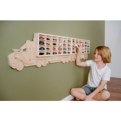 Wood Toy Car Storage Organizers – Matchbox & Hot Wheels Car Compatible - Rig and Trailer sold separately - each holds 24 Diecast cars