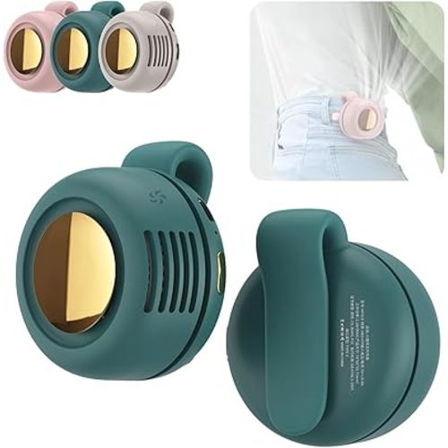 Portable Silent Mini Bladeless Fan Clip On, Mini Fan With Clip, 2025 New Adjustable 3-Speed Suspended Waist Fans, For Outdoor & Travel & Office, Travel Accessories, Gift (Green)