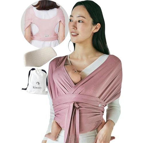 Konny New and Improved Baby Carrier Flex AirMesh(Includes Head Support) - Adjustable Summer, Easy to Wear, Baby Wrap Carrier, Perfect for Newborn Babies Essentials up to 44 lbs, (XS-XL)- Wood Rose
