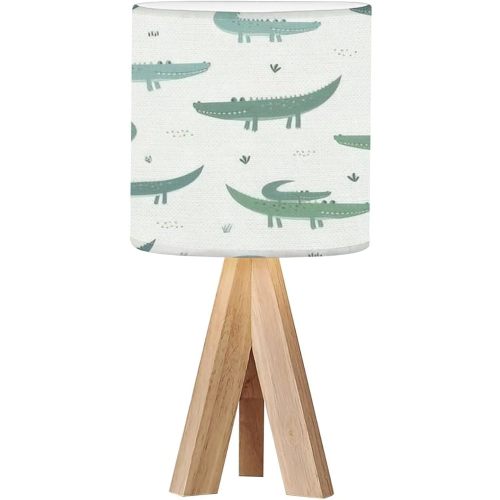 Tripod Bedside Desk Table Lamp Seamless Cute Crocodiles Can be Used for for Nursery Posters Wood Nightstand Lamp with Linen Fabric Shade for Nursery Bedroom Living Room Kids Room