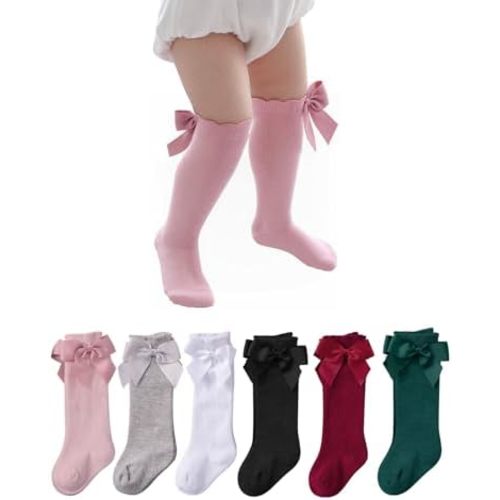 Century Star Baby Girls Bow Knee High Socks Toddlers Ruffled Tube Socks Infant Long Stockings