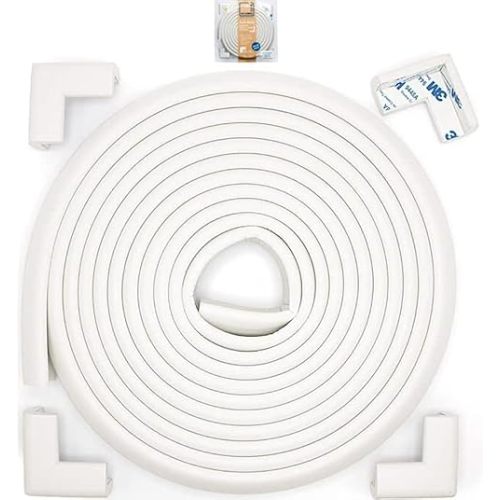 Roving Cove Slim-Fit Corner Edge Protector for Baby Proofing (Small 15ft Edge 4 Corners), Furniture Safety Bumper Guard, Soft NBR Rubber Foam, 3M Adhesive, Oyster White (Off White)