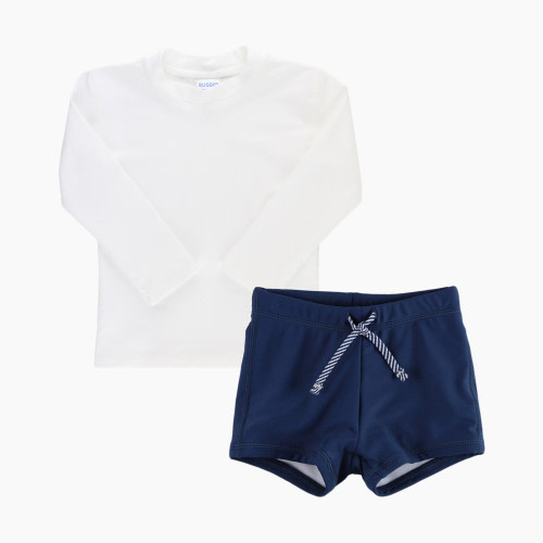 Rufflebutts Swim Shorties & Rash Guard Set - Navy, 3-6M