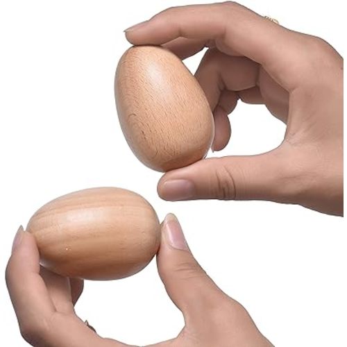 Wood Egg Shakers Set, Musical Percussion Instruments, Natural Finish (2 PCS)