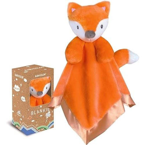 Fox Baby Security Blanket Loveys for Babies Boys Girls, 15" Soft Lovies for Babies, Fox Security Blanket with Stuffed Animal, Baby Gifts for Toddler and Infant, Orange Fox