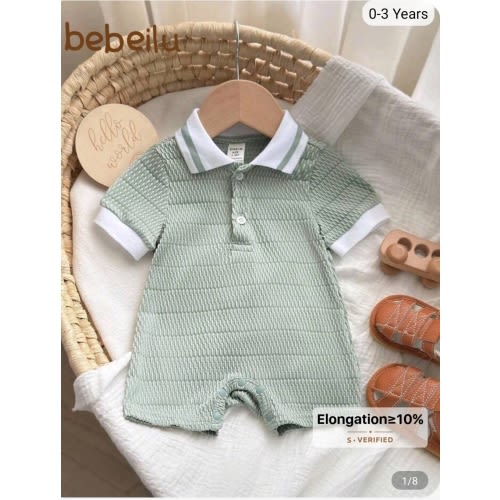 Newborn Baby Boy/Girl Green Jacquard Fabric  Jumpsuit