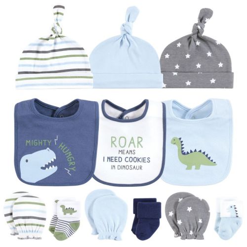 Hudson Baby Infant Boy Caps Or Headbands, Bibs, Mittens And Socks 12pc Set, Dinosaur, 0-6 Months