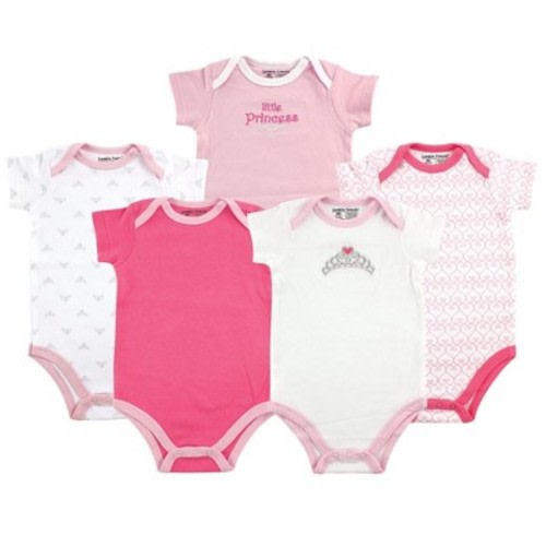 Luvable Friends Baby Girl Cotton Bodysuits 5pk, Tiara, 6-9 Months