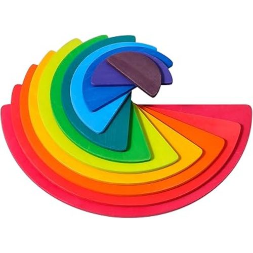 Wooden Rainbow Semicircle Stacker Toys, 11Pcs Semicircle Rainbow Stacking Puzzle, Building Blocks Board Set for Kids, Learning Creative Thinking Toys