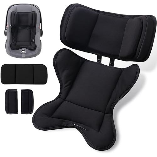 TinlyFinly Infant Insert Compatible with Doona, Graco, Britax, Chicco, Evenflo Car Seat, Adjustable Baby Head Body Support Cushion for Newborn to Toddler, Fits Infant Car Seat and Stroller (Black)