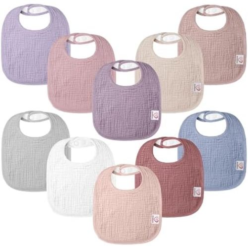 100% Cotton Muslin Baby Bibs 10-Pack Baby Drool Bibs for Unisex Baby Toddlers Infant Newborns Drooling and Teething