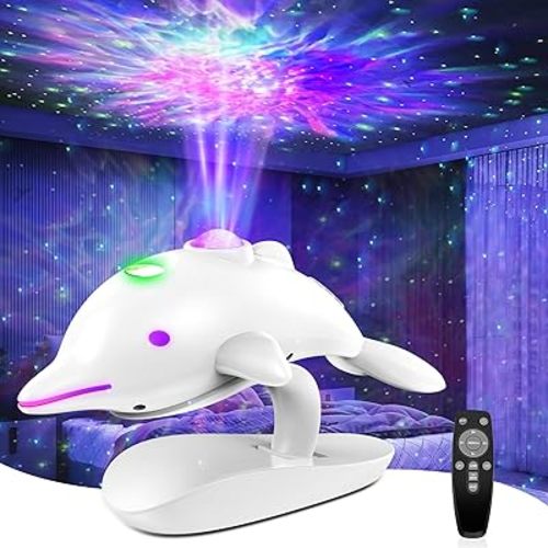 Dolphin Star Projector for Kids, Galaxy Projector for Bedroom, Room Decor,Capybara Night Light, Gifts for Kids, Adults, Christmas, Birthday.﻿(White)