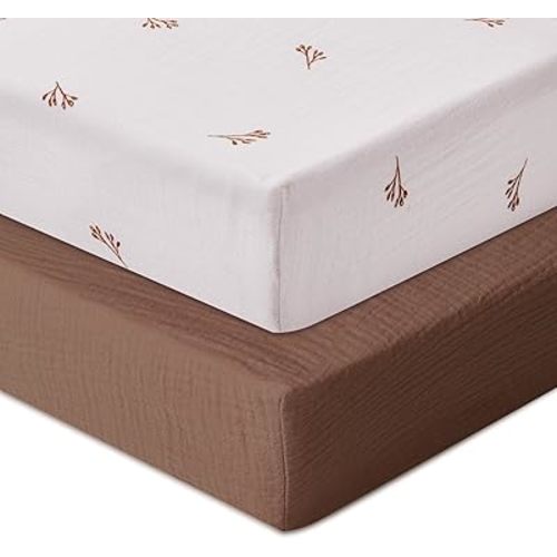 Lilian&Gema Muslin Crib Sheets, 2 Pack Cotton Crib Sheets Fitted for Standard Crib Mattress 52"x28", Soft and Breathable Crib Sheets for Baby Girls and Boys