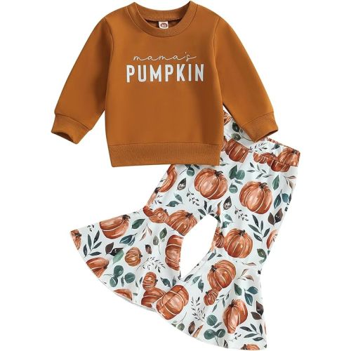 Kupretty Baby Girl Fall Winter Clothes Pumpkin Patch Crewneck Sweatshirts Flare Pants Set Toddler Halloween Outfits