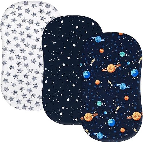 PHF 3 Pack Soft Bassinet Sheets, Space Breathable Comfy Cradle Sheets for Baby Boys Girls Neutral, No Slip Universal Fit for Most Cradle and Bassinet Mattress, Space