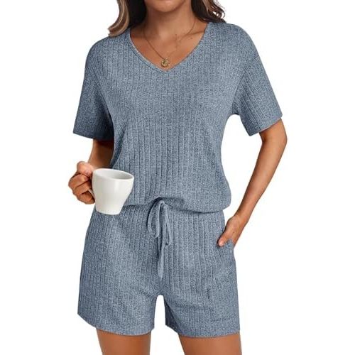 AUTOMET Womens Pajamas 2 Piece Lounge Sets Summer Tracksuits Ribbed Spring Outfits Matching Vacation Clothes Loungewear