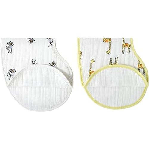 aden + anais Burpy Bib, 100% Cotton Muslin, Soft Absorbent 4 Layers, Multi-Use Burp Cloth and Bib, 22.5" X 11", 2 Pack, Jungle Jam