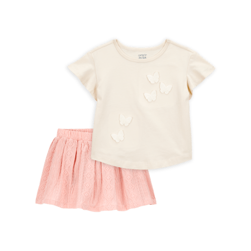 Carter's® | Two Piece Butterfly Short-Sleeve Top & Crochet Skort Set