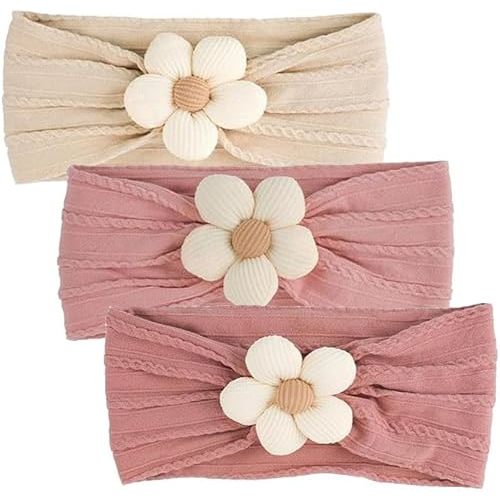 Baby Girl Headbands Bows Turban Nylon Newborn, 3pcs Soft Elastic Knotted Headbands, Baby Bows Head Bands, Turban Head Wrap Hair Band
